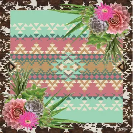 "Desert Flower" Pink/Mint Satin Wild Rag