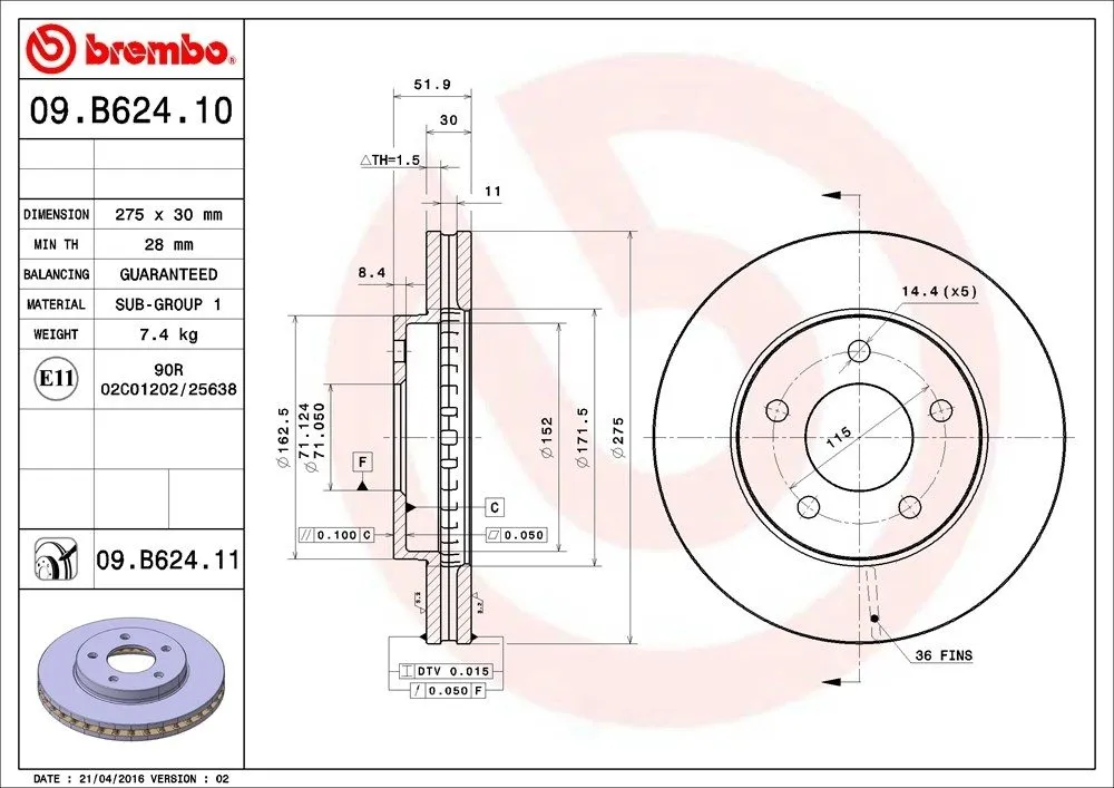 09.B624.11 Brembo Brake Rotor