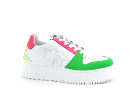 2STAR Sneaker Queen Low Platform White Pink Fluo Green 2SD3493