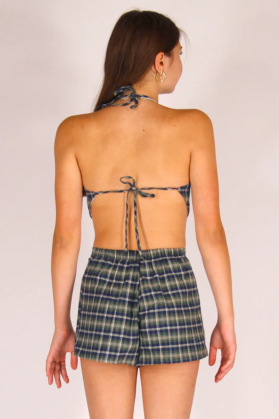 Backless Triangle Top - Green Plaid