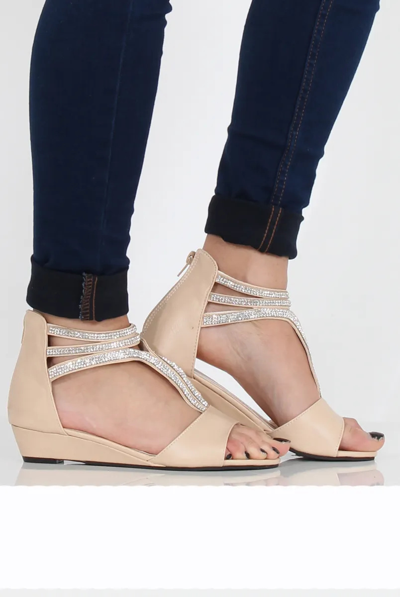 Beige Sparkle Open Toe Sandals - Miri