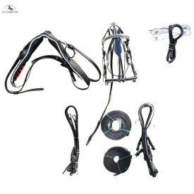 Black Horse Patent Leather Driving Harness White Trim Set Available In Available In Miniature Small Pony Cob And Full Horse