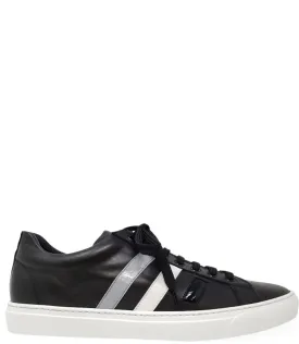 Black Leather 3 Stripe Mens Sneaker