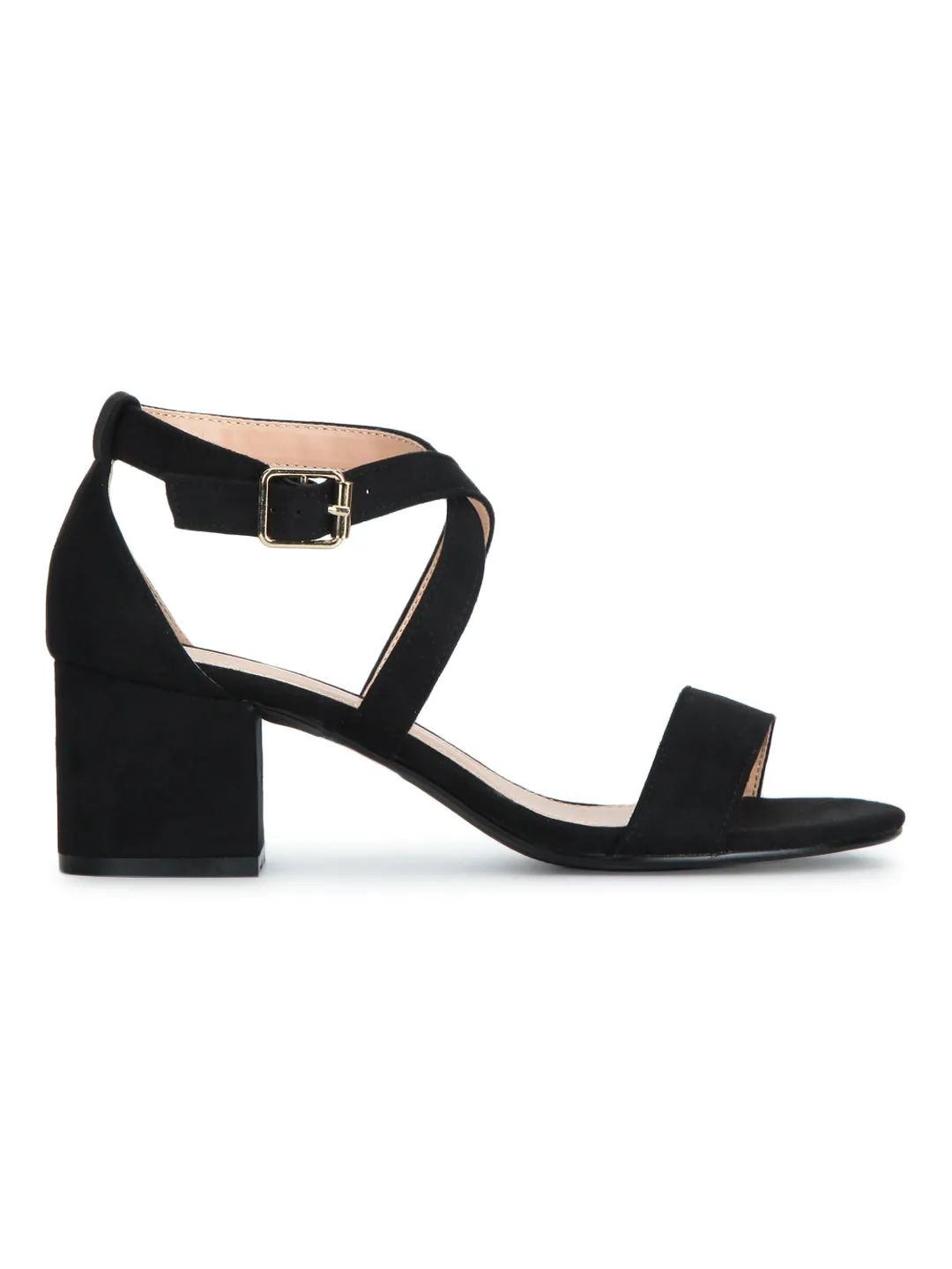 Black Micro Crossover Strap Low Block Heels