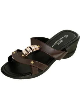 Brown Strappy Wedge Sandals with Gold Accents (Available in a pack of 1)