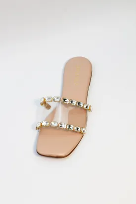 Chameli Pink Clear Vinyl Diamontee Embellished Studded Flat Slide