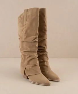 Chic Slouchy Knee Boots - Khaki