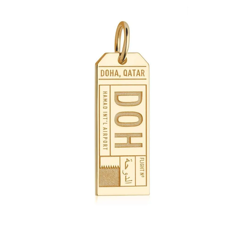 Doha Qatar DOH Luggage Tag Charm Solid Gold