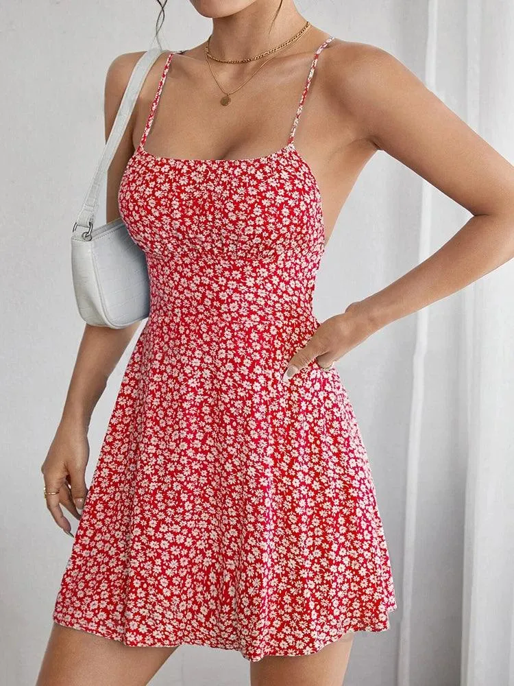 Floral Backless Bandage Dress