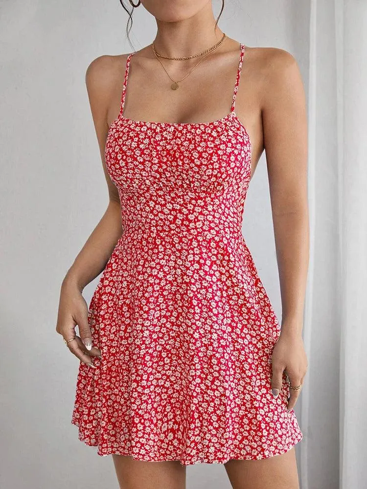 Floral Backless Bandage Dress