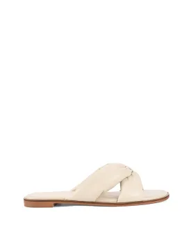 Madeline Flat Slides - Beige Leather