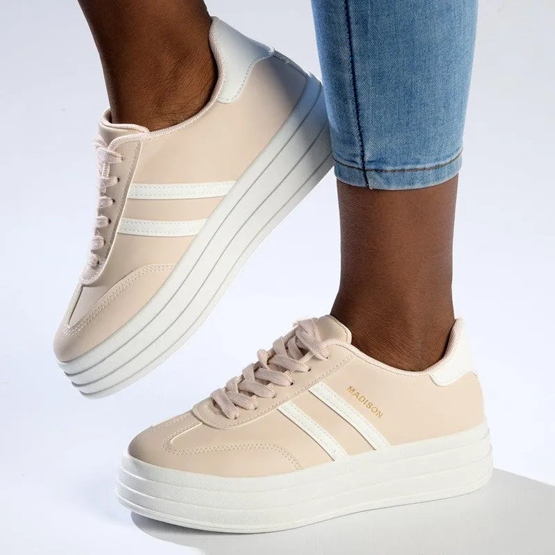 Madison Ashton Platform Lace Up Fashion Sneaker - Pink / White