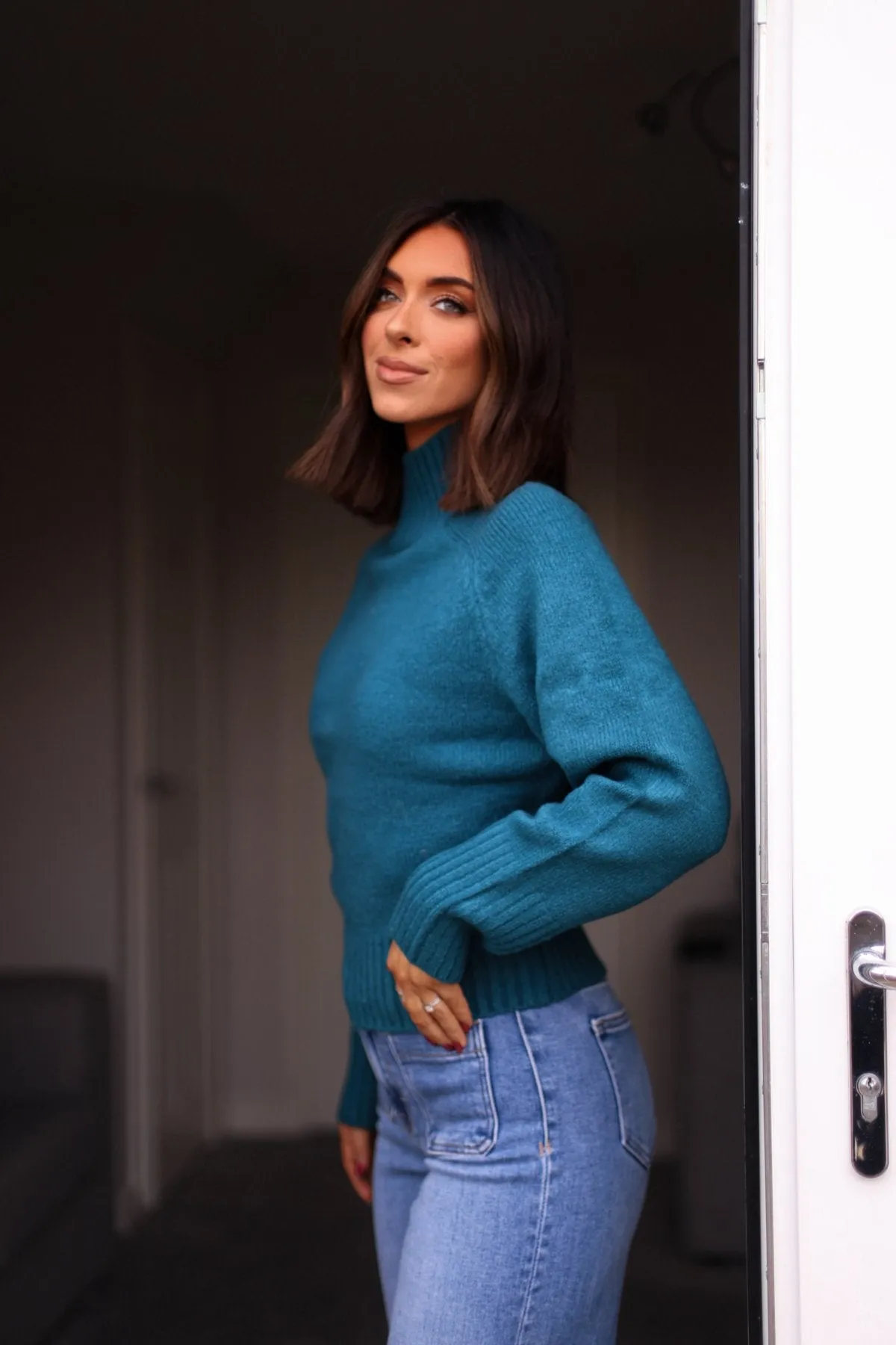 Noel Mock Neck Sweater - Dark Teal