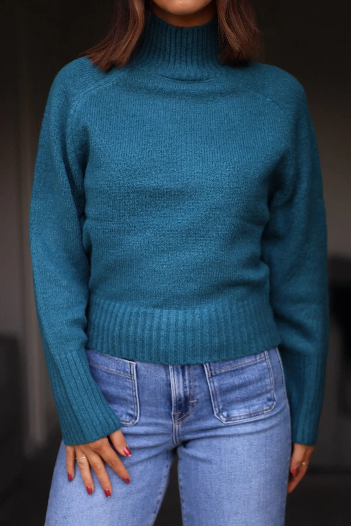 Noel Mock Neck Sweater - Dark Teal