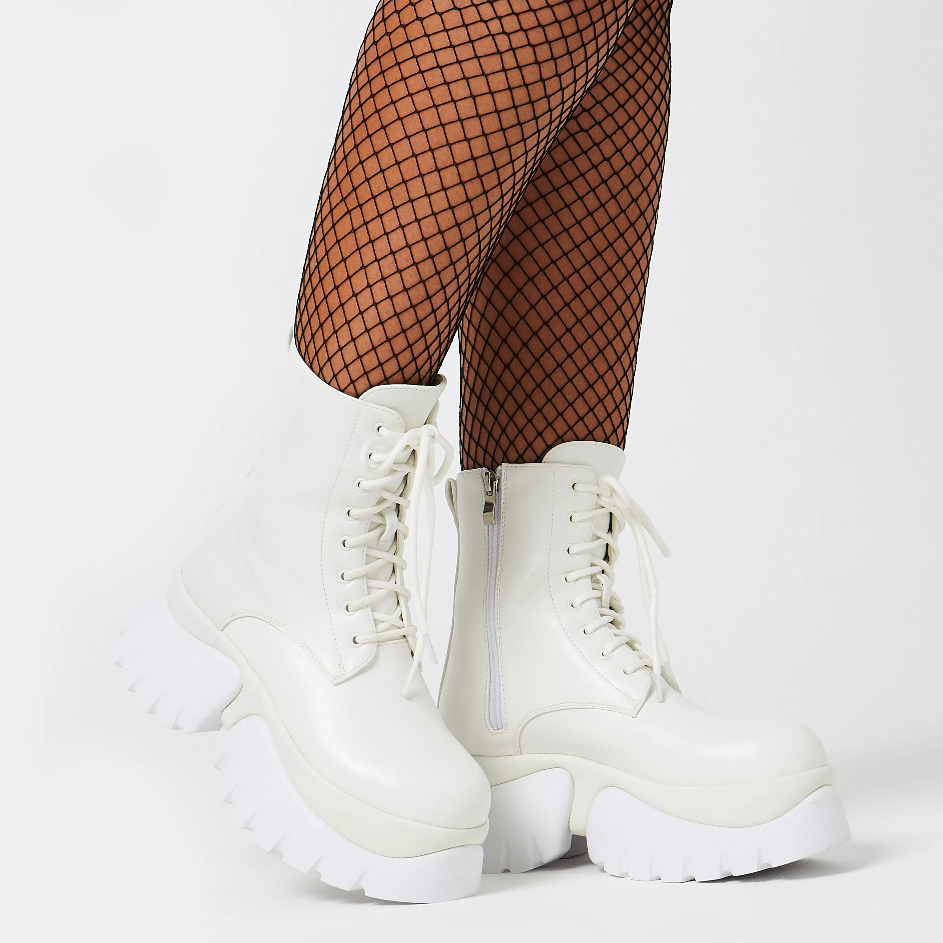 Rancor Lace Up Monster Platform Boots - White