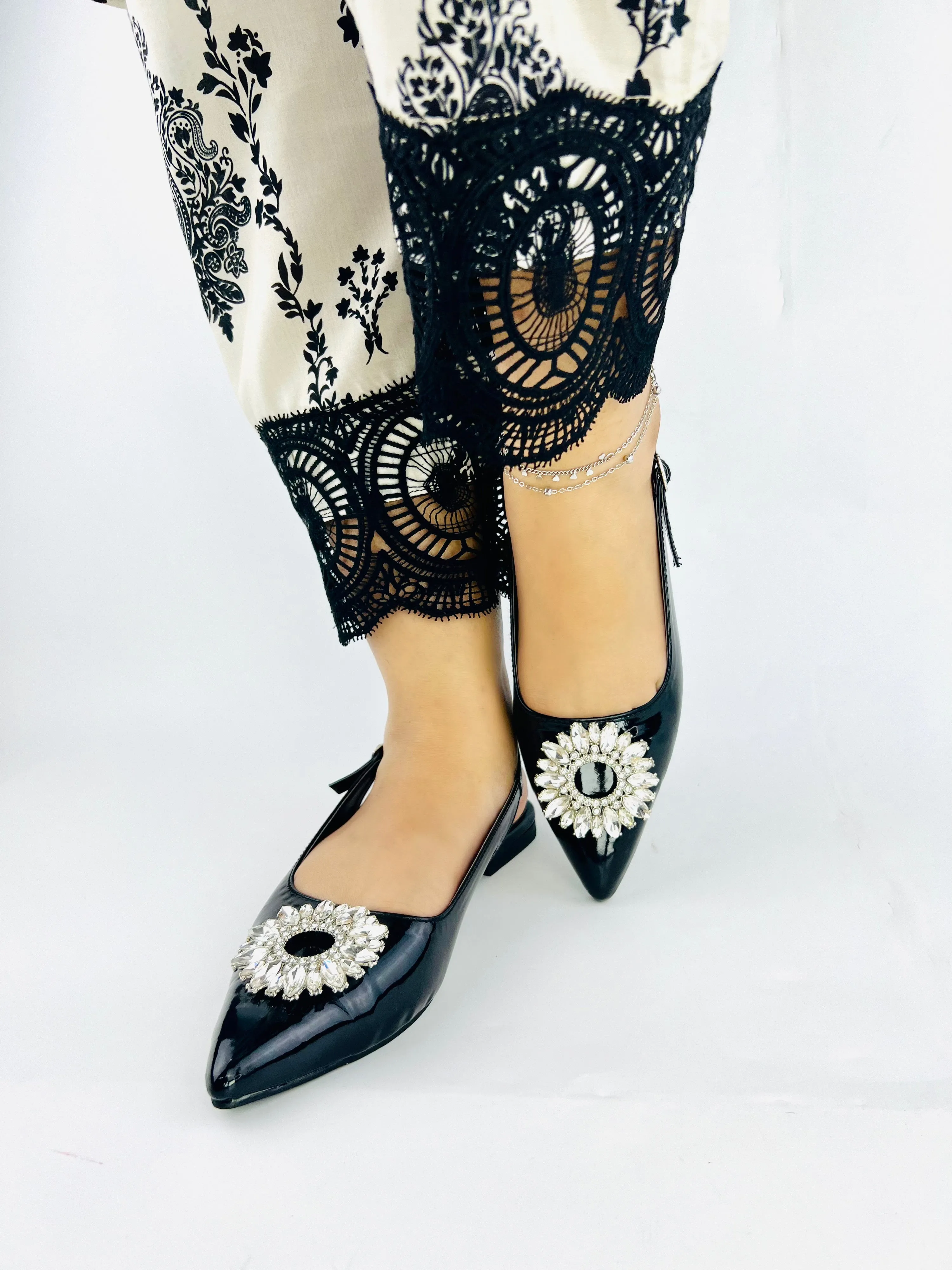 Spunkz Black Slingback Sun Buckle Flat Pumps