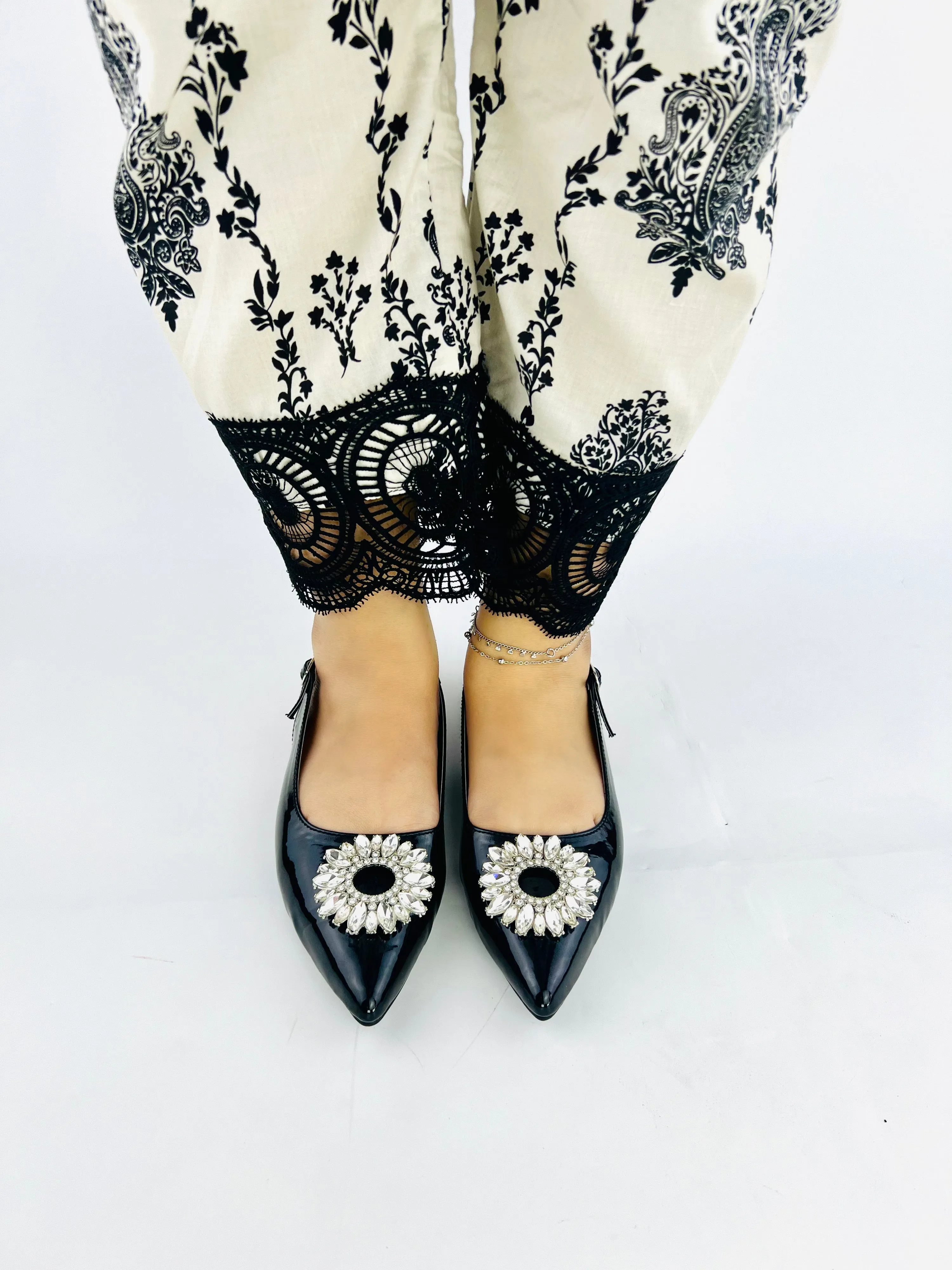 Spunkz Black Slingback Sun Buckle Flat Pumps