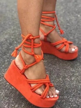 Toleet Lace Up Wedge Platform Sandals