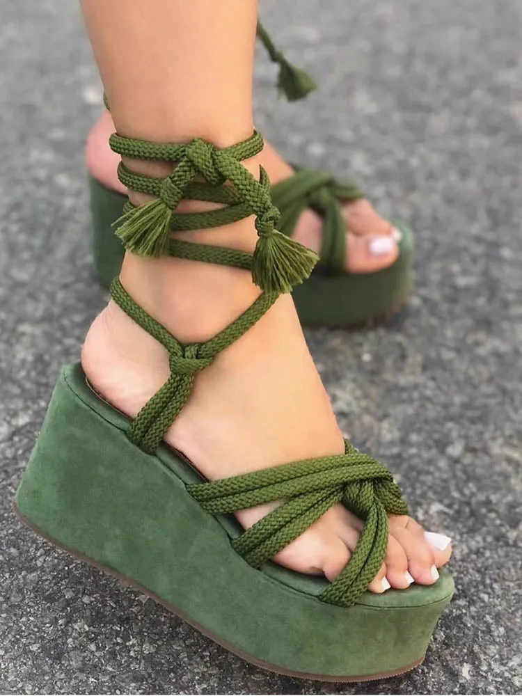 Toleet Lace Up Wedge Platform Sandals