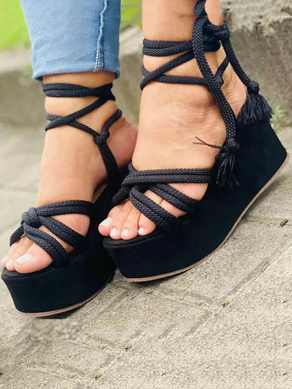 Toleet Lace Up Wedge Platform Sandals