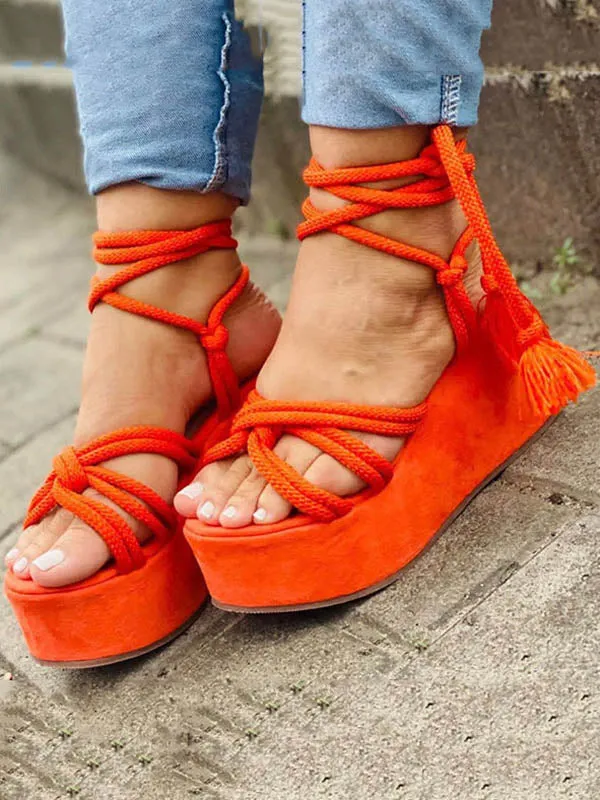 Toleet Lace Up Wedge Platform Sandals