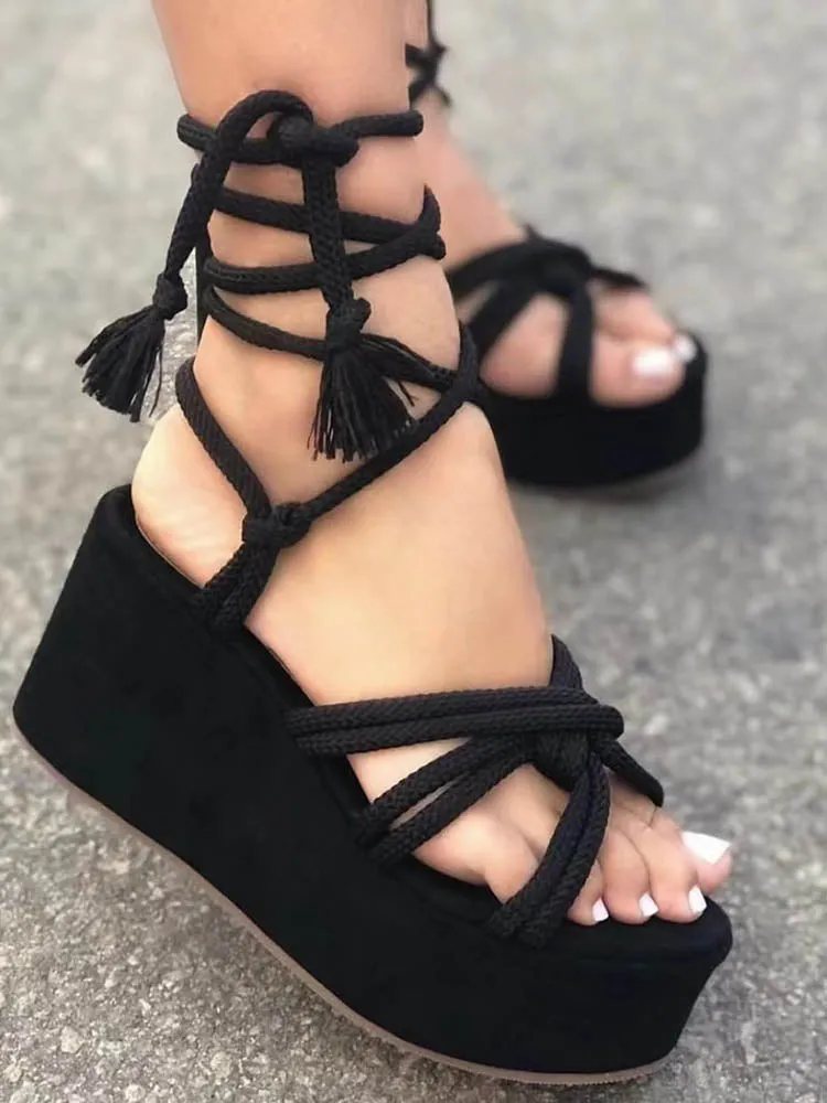 Toleet Lace Up Wedge Platform Sandals