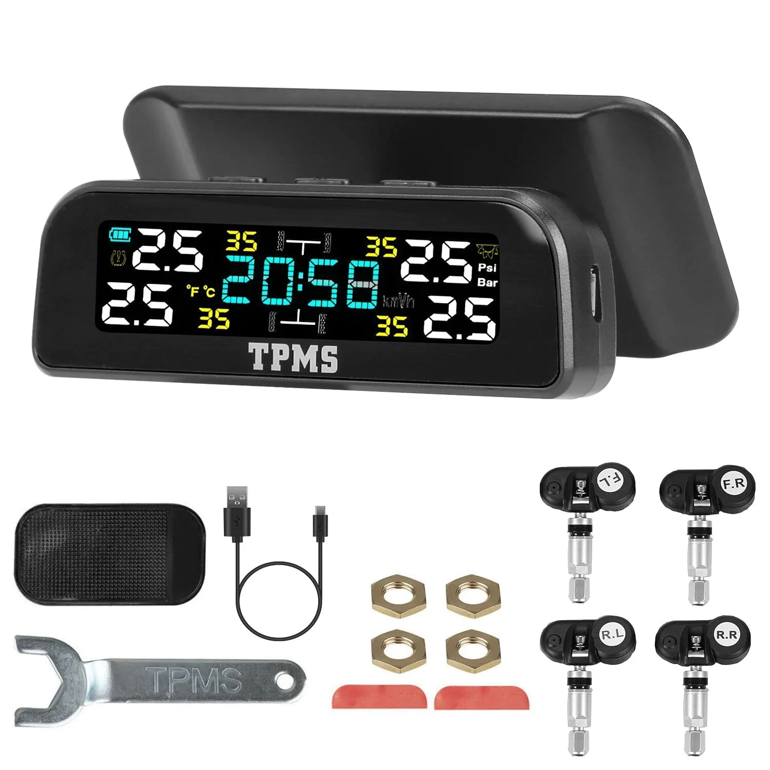 Wireless Solar Car Tire Pressure Monitoring System Auto Tire Pressure with Sensors Temperature Alarm